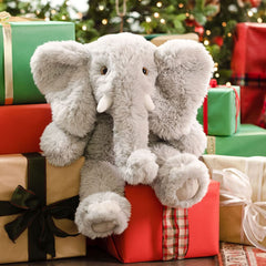 Detail of tusks and trunk on the Vermont Teddy Bear Elephant.