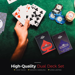 Versa Games includes two decks, dice, and dealer button for complete play.