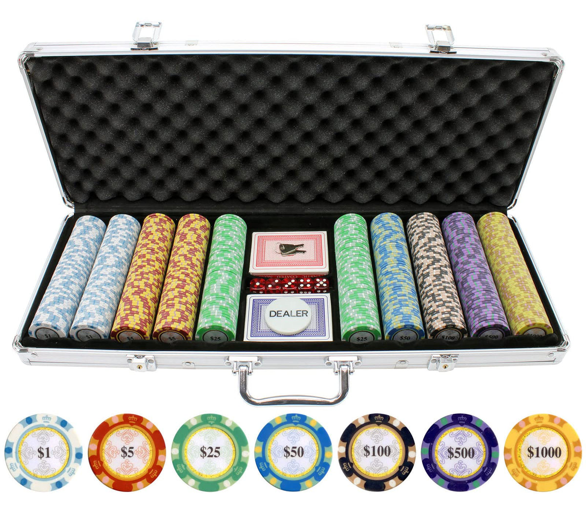 Versa Games poker chip set collection with 13.5g clay chips and durable case for home games.
