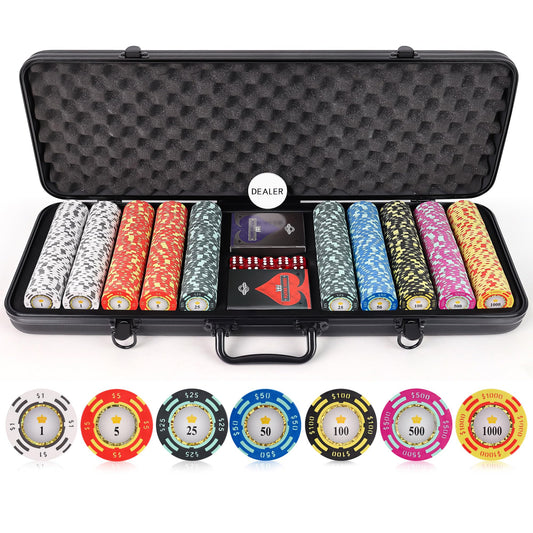 Versa Games poker chips with denomination centers for easy value spotting.