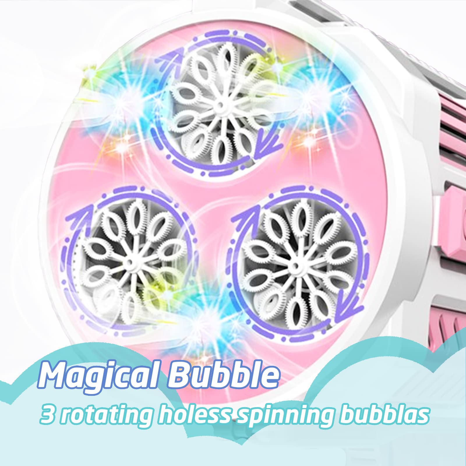 VERSDITAS bubble gun with sight and blue flashlights for evening play.