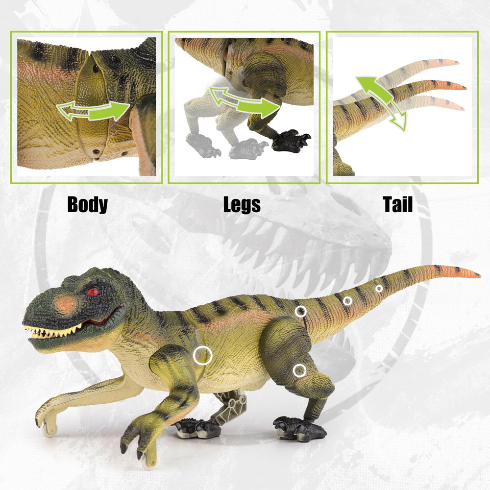 VERTOY dino toy features rubberized rear paws for stable indoor outdoor play.