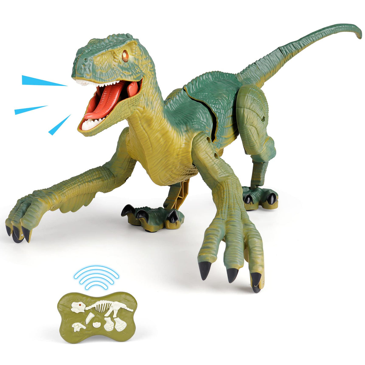 VERTOY RC dinosaur walking velociraptor offers interactive indoor play and motion.