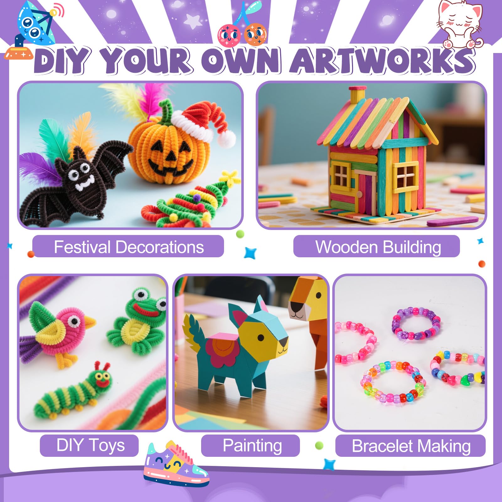 VERYHDSN pipe cleaners provide flexible parts for kids' sculptures.