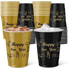 Vesici gold New Year cups for elegant festive tables.