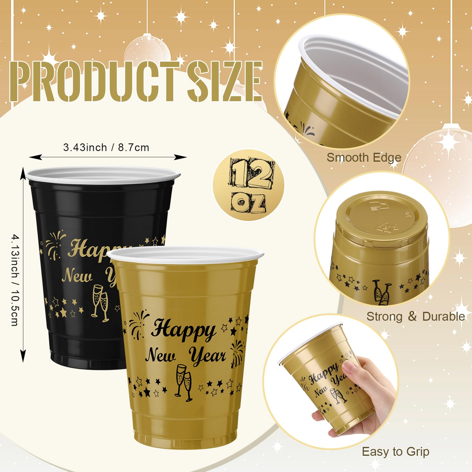 Vesici blue and white New Year pattern cups enhance winter parties.