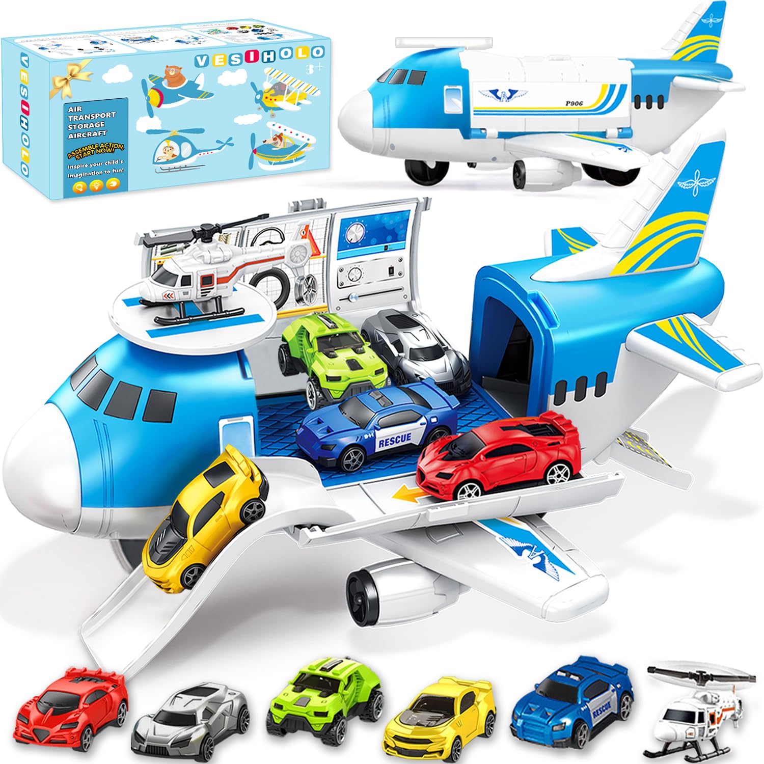 VESIHOLO airplane toy big plane with five cars inside for imaginative play