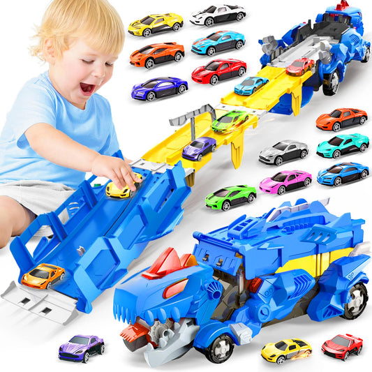 VESIHOLO dinosaur truck with 12 cars set for kids' racing play