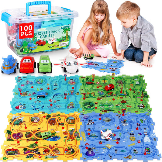 VESPRO 100-piece car track set assembled for imaginative play