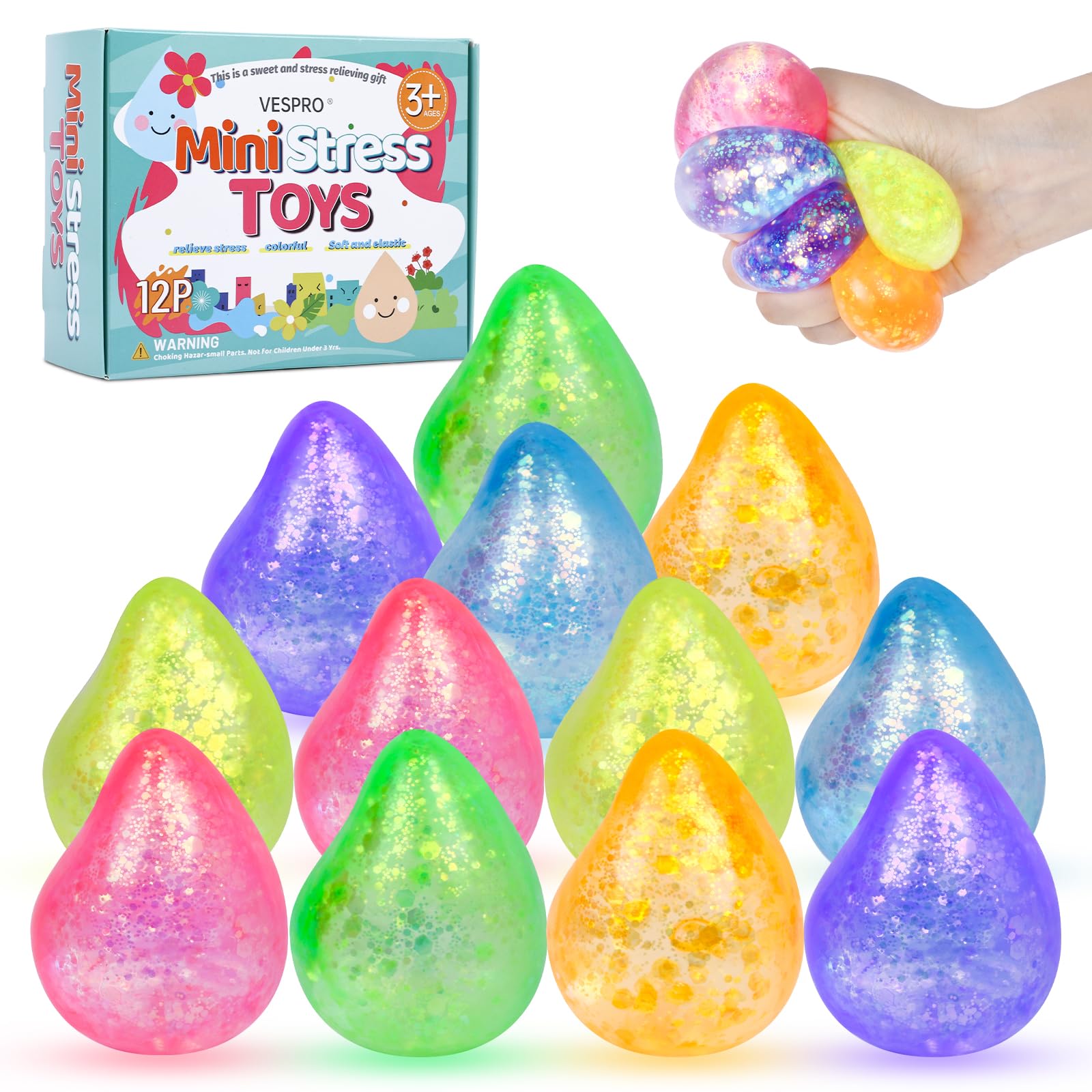 VESPRO 12-pack stress balls inside gift box for quick stress relief