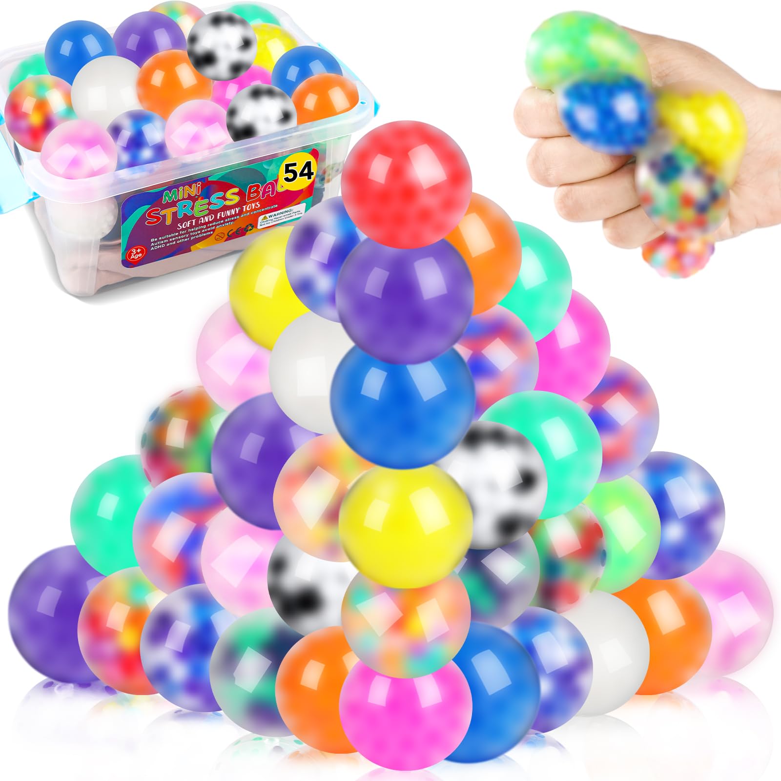 VESPRO 54Pack stress balls collection with 18 styles for versatile use and gifts.