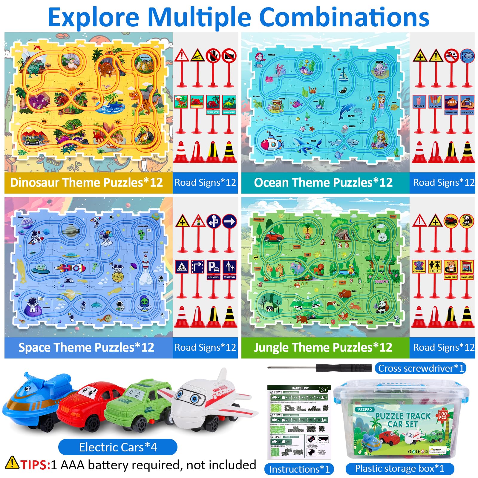 VESPRO dinosaurs theme track and cars encourage creative driving play