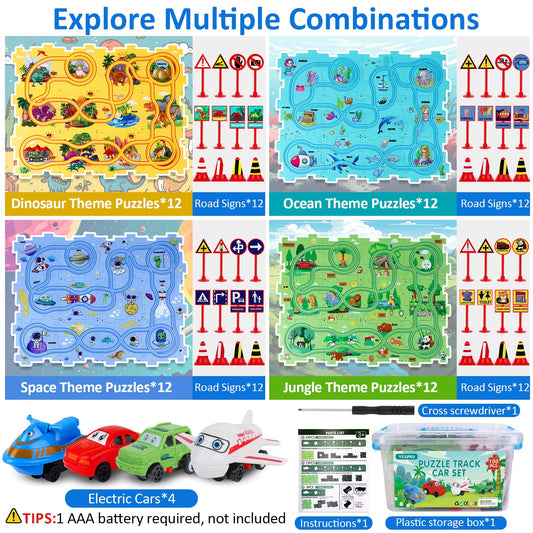 VESPRO dinosaurs theme track and cars encourage creative driving play