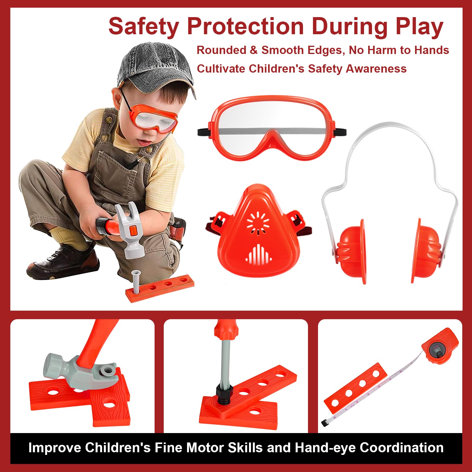 Vextronic ear muffs protect hearing during loud toy tool use