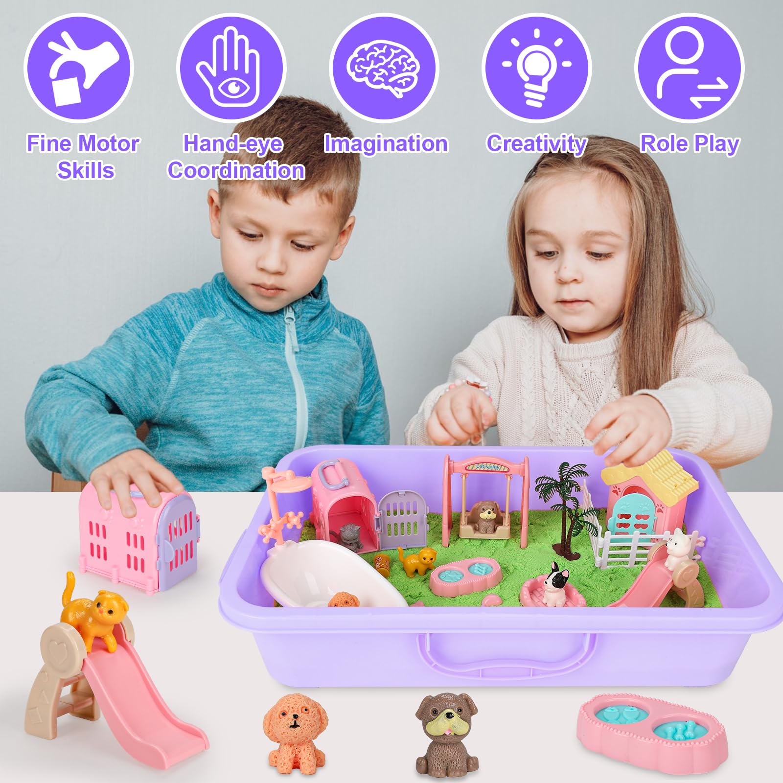 Vextronic pet accessories with dog and cat figures for pretend care