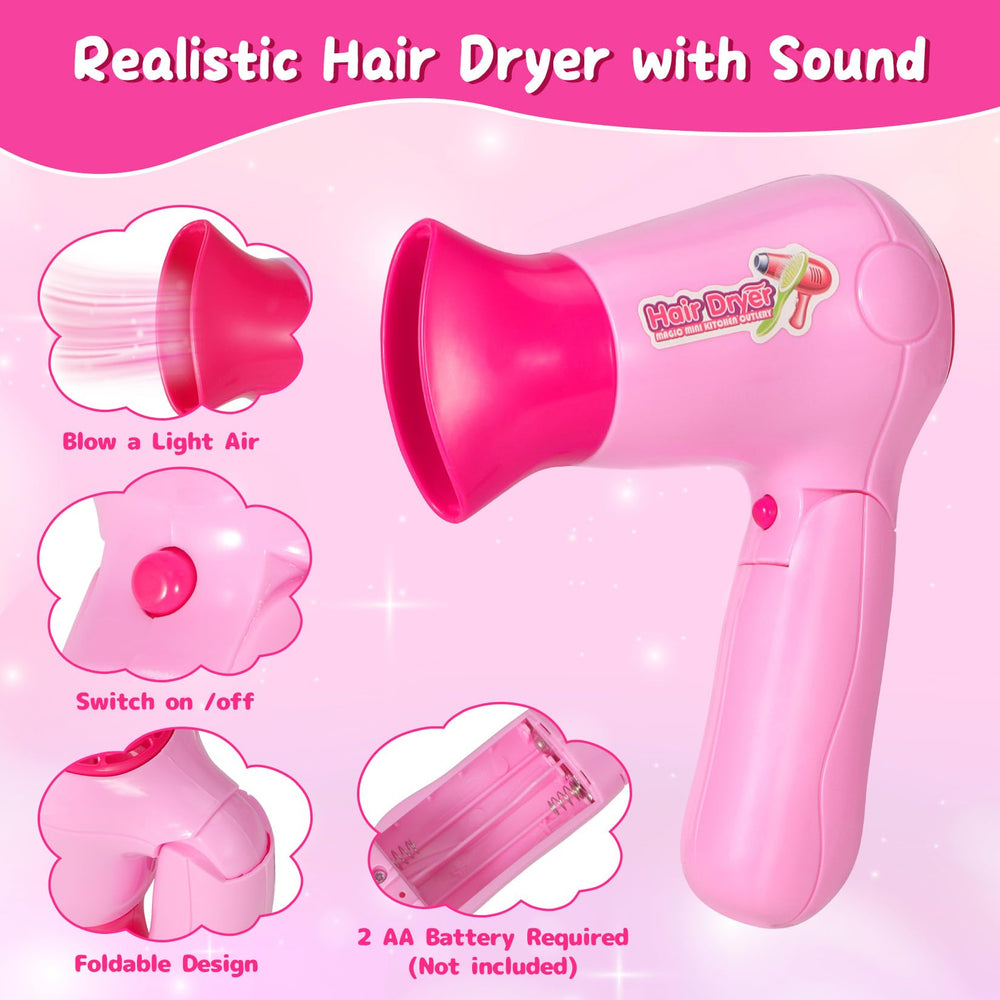 VGOFUN toddler hair dryer with authentic sound for pretend salon sessions