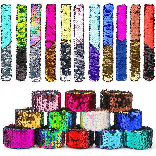 VGOODALL 24pcs slap bracelets with mermaid flip design for colorful party favors that kids love.