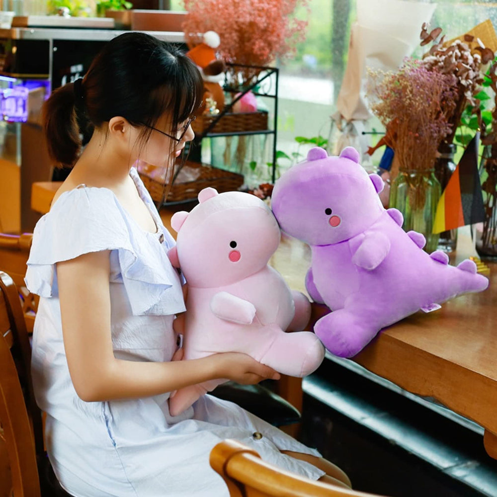 VHYHCY purple dinosaur plush in a sitting pose, compact and kid-friendly