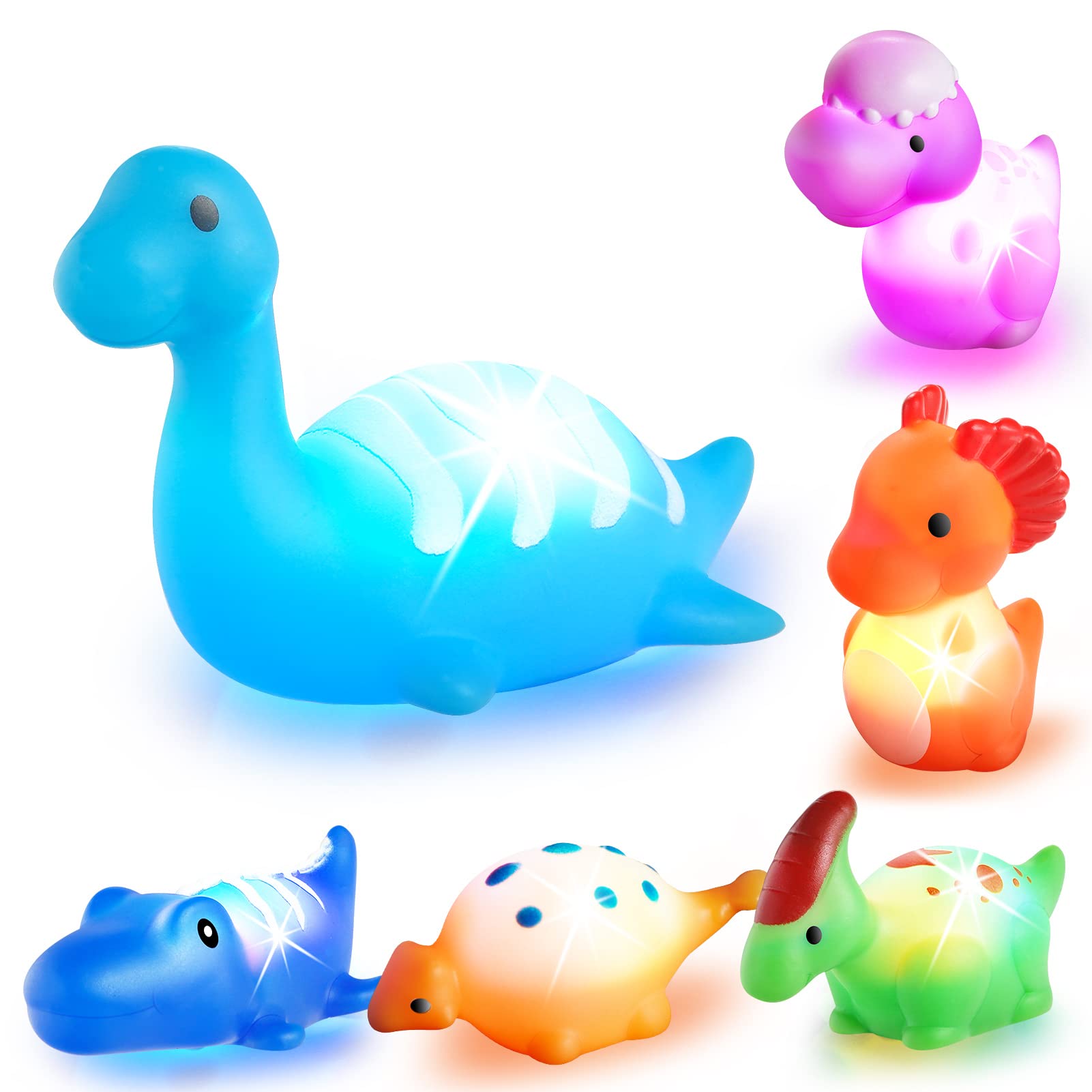VIBOYLAR glow dinosaur bath toy floats in tub for engaging bath time