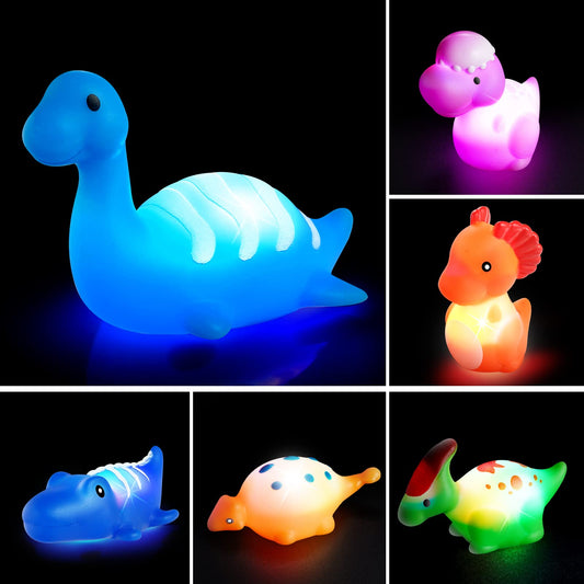 Six glow dinos from VIBOYLAR set ready for water play