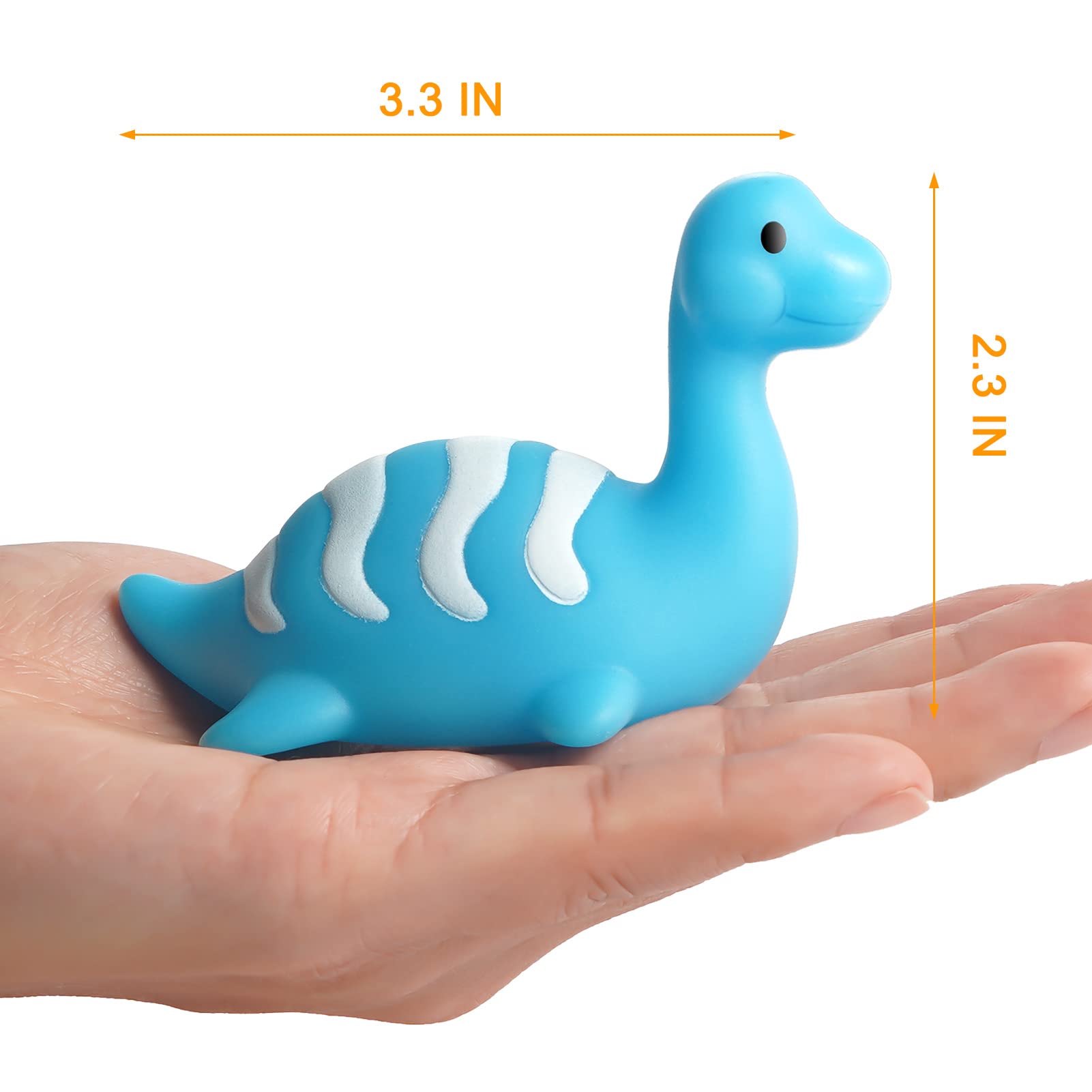 Baby hand grabbing a VIBOYLAR glow bath dinosaur in water