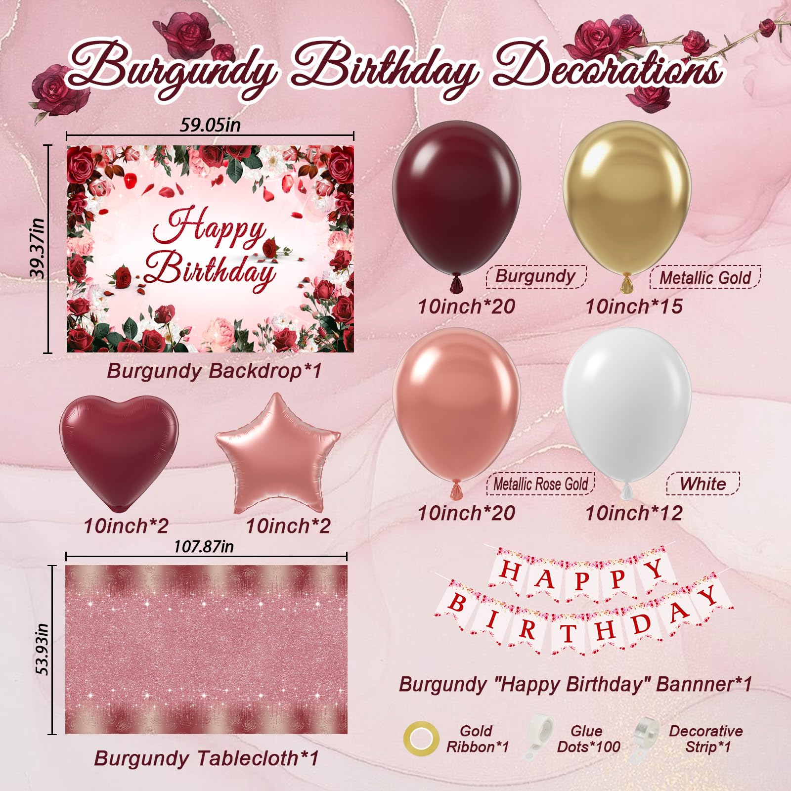 Vicduotex metallic gold 10 inch balloons add shimmering accents.
