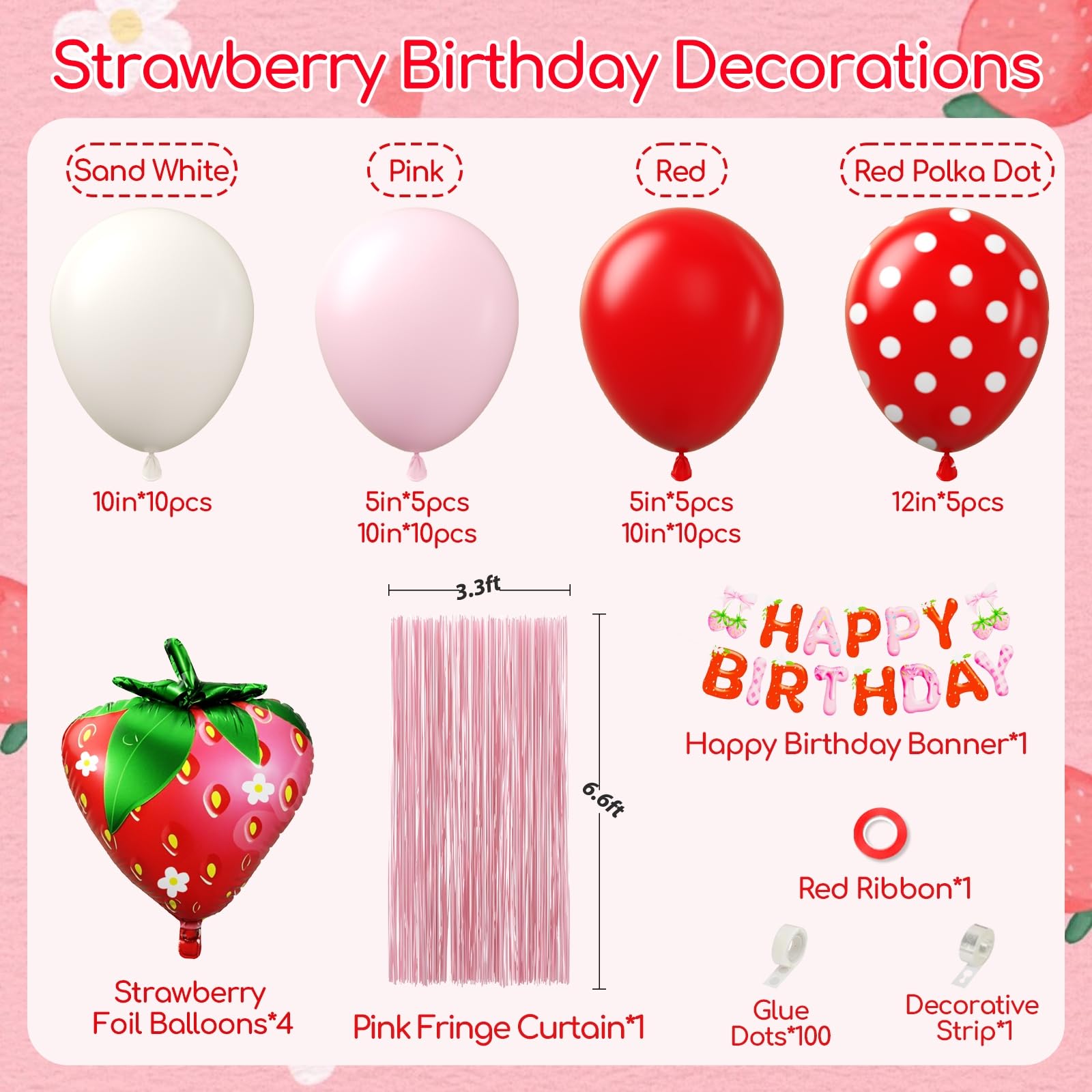 Vicduotex strawberry foil balloons for a glossy berry focal point.