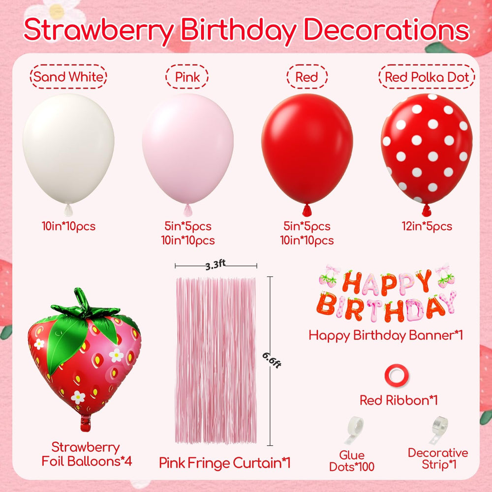Vicduotex strawberry foil balloons for a glossy berry focal point.