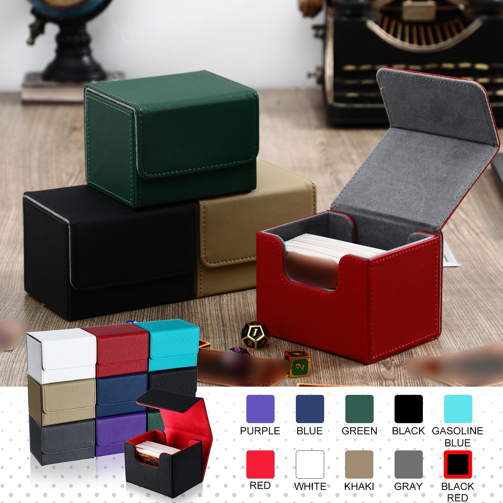 Vicenpal leather box capacity holds up to 100 sleeved cards