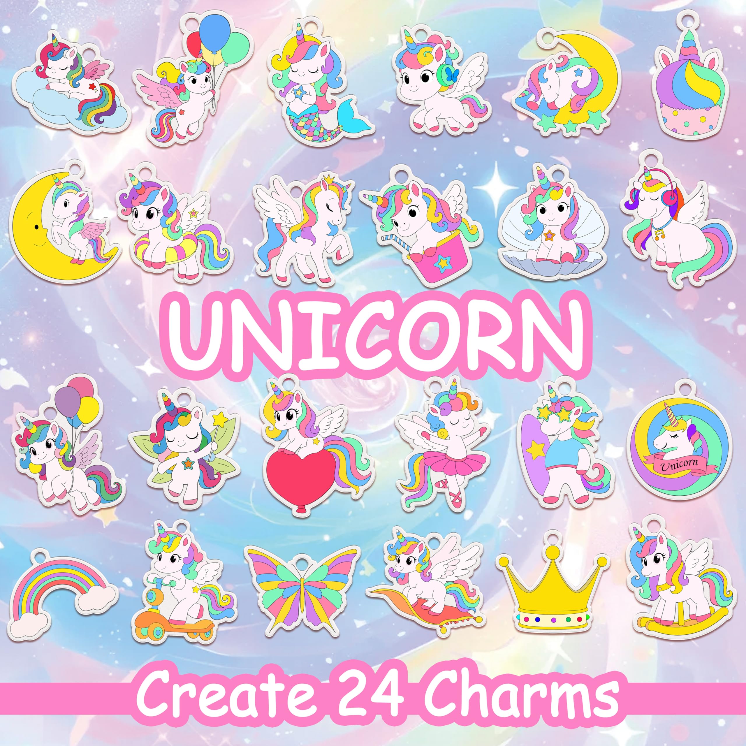Vicentorra 24 pre-cut unicorn charms ready to color