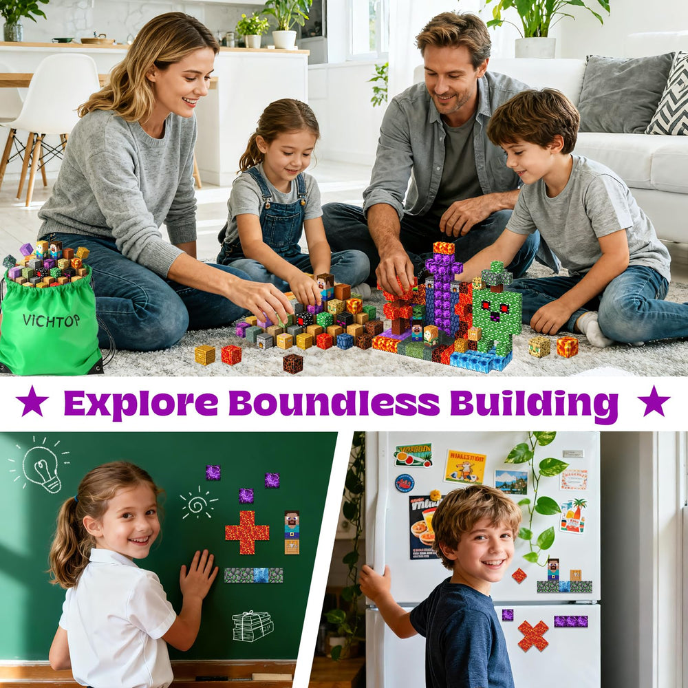 VICHTOP magnet world elements shown for creative level-building and STEM exploration.