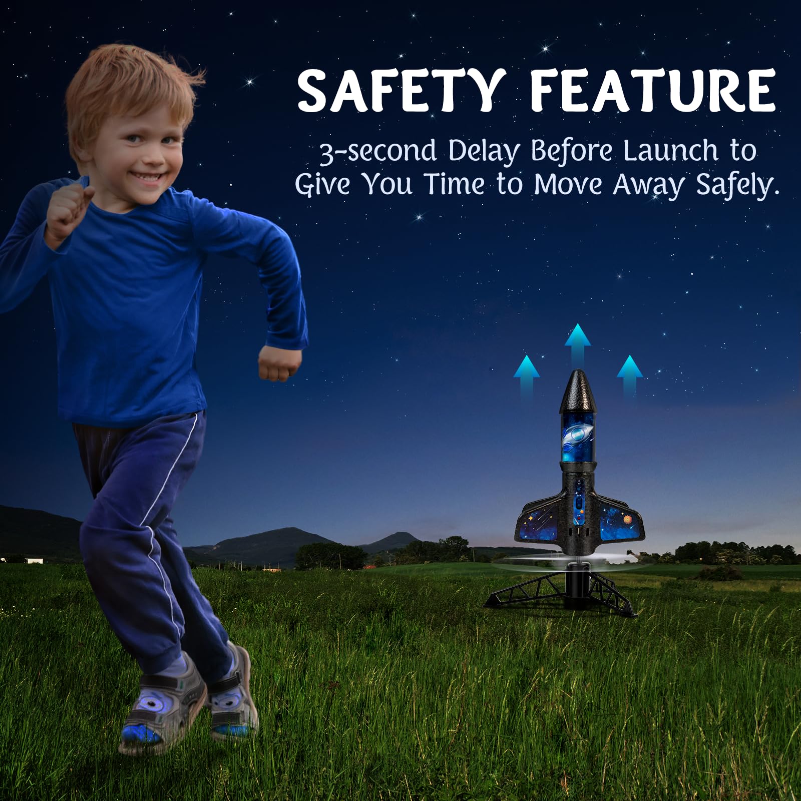 VICHTOP Rocket Launcher with safe circular propellers for kids.