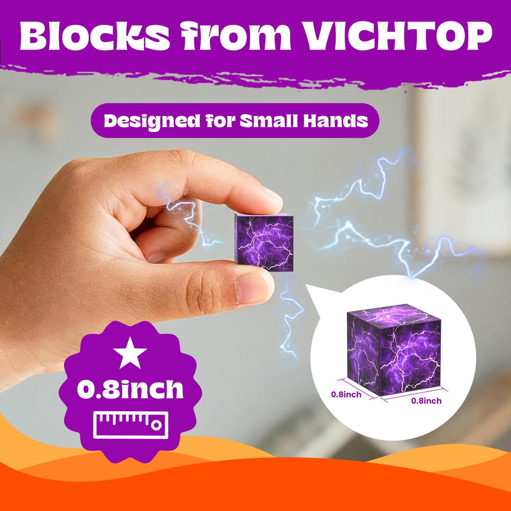 VICHTOP stem sensory toy magnets used for tower-building and problem solving.
