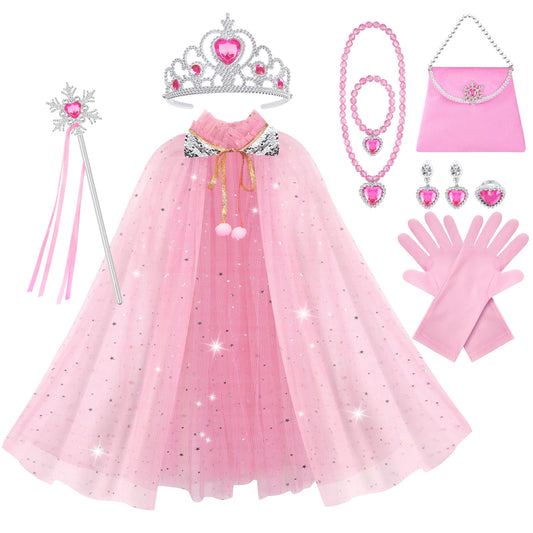 Vicloon princess cape set cape with glitter mesh for magical dress-up play
