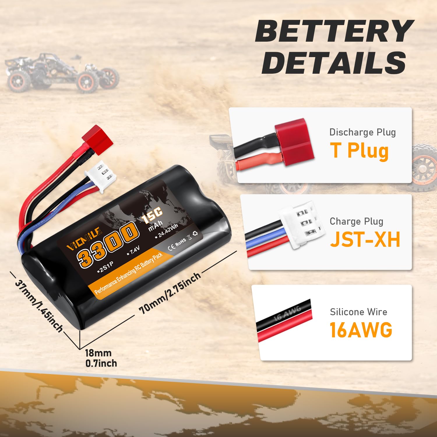 VICMILE 3300mAh battery label detail for safe handling and quick swaps