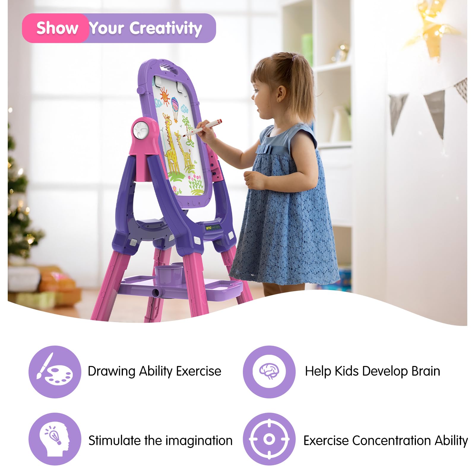 Victostar easel sturdy tripod base provides stable support during play.