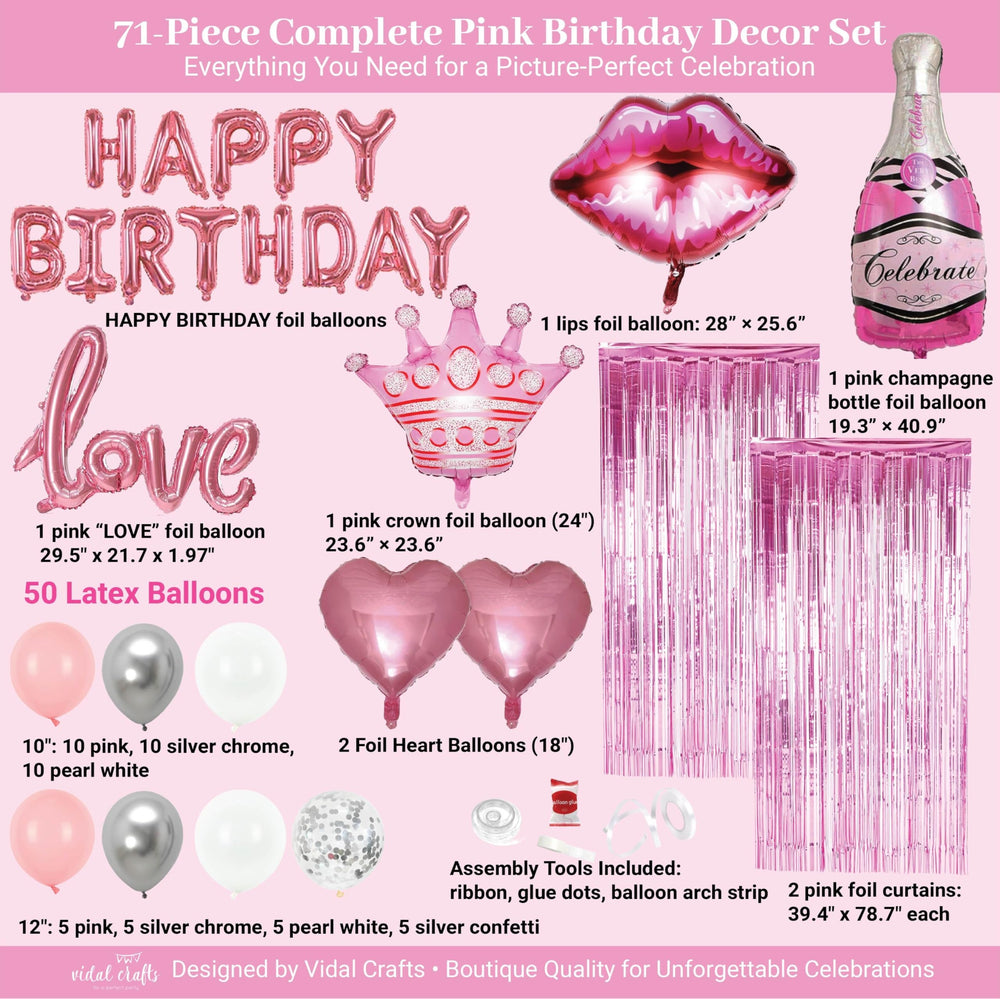 Vidal Crafts pink birthday decorations champagne balloon adds chic sparkle to celebrations.