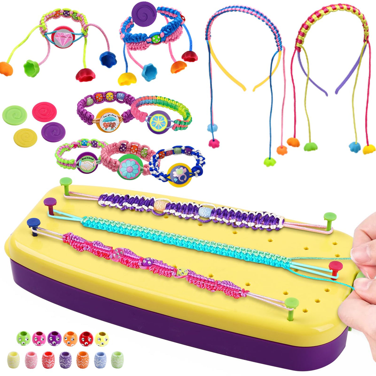 VIDIBESTY bracelet loom with vibrant threads for easy DIY jewelry creation.
