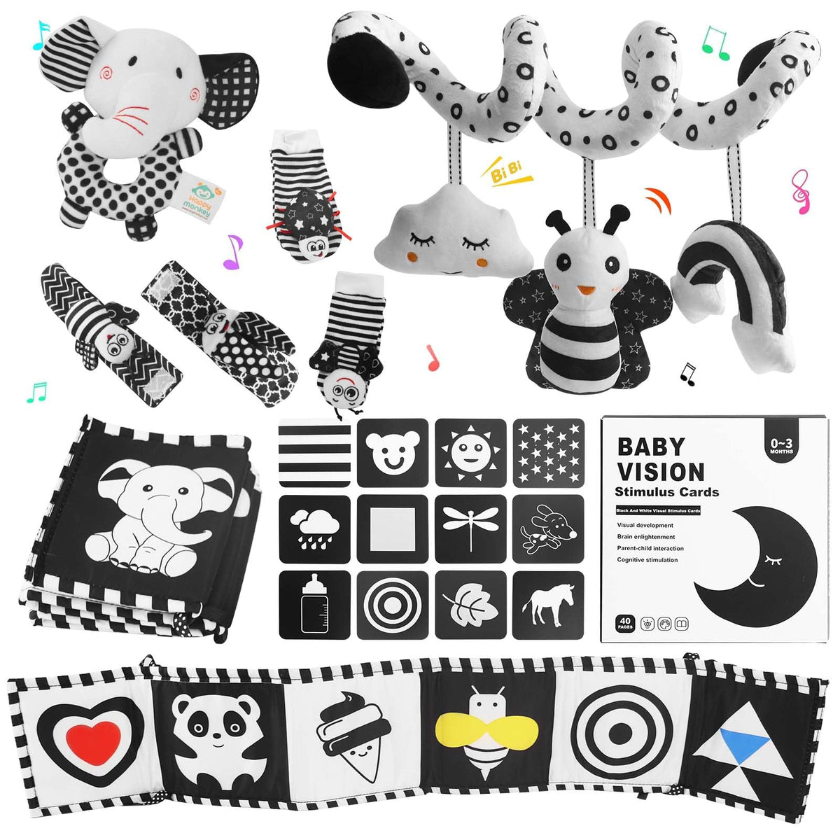 VIESMUMU high-contrast car-seat toy for newborns, supports visual engagement during rides
