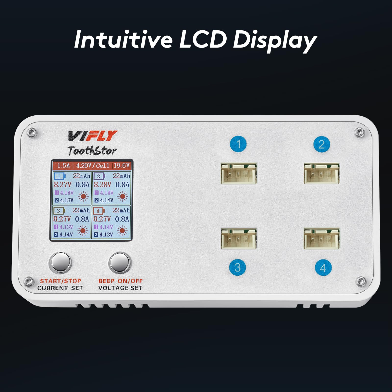 VIFLY ToothStor color LCD display shows charging status clearly.