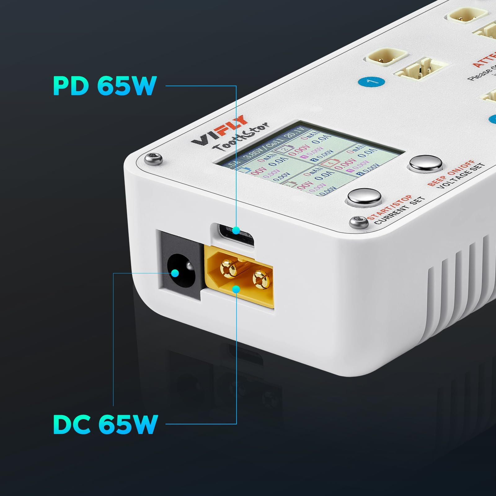 VIFLY ToothStor storage mode demonstrates discharge-to-storage option for better battery storage.