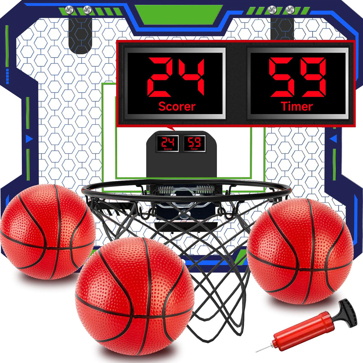 Vignuto indoor hoop over the door with scoring for active kids.