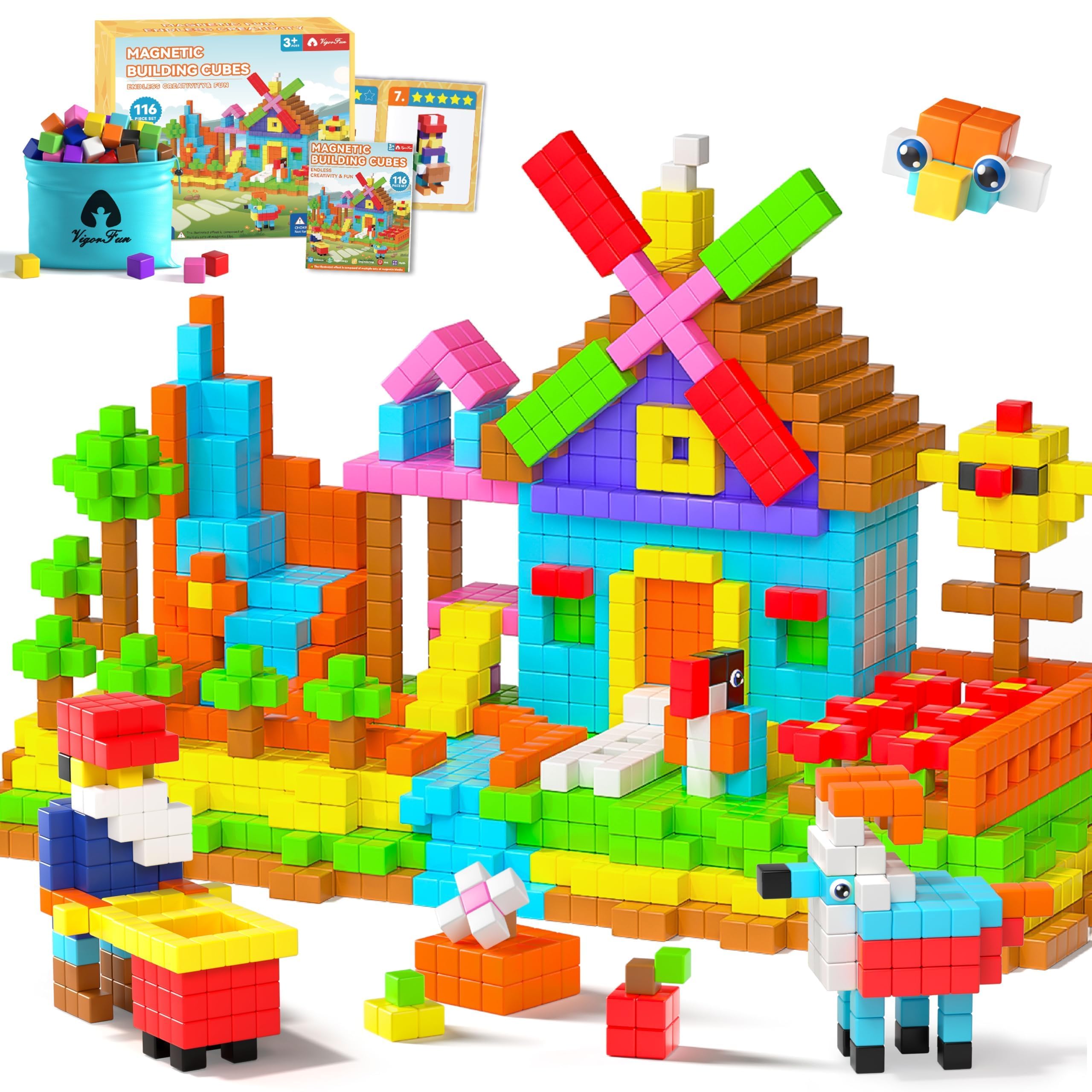 VigorFun 116pcs magnetic blocks set for open-ended play and learning