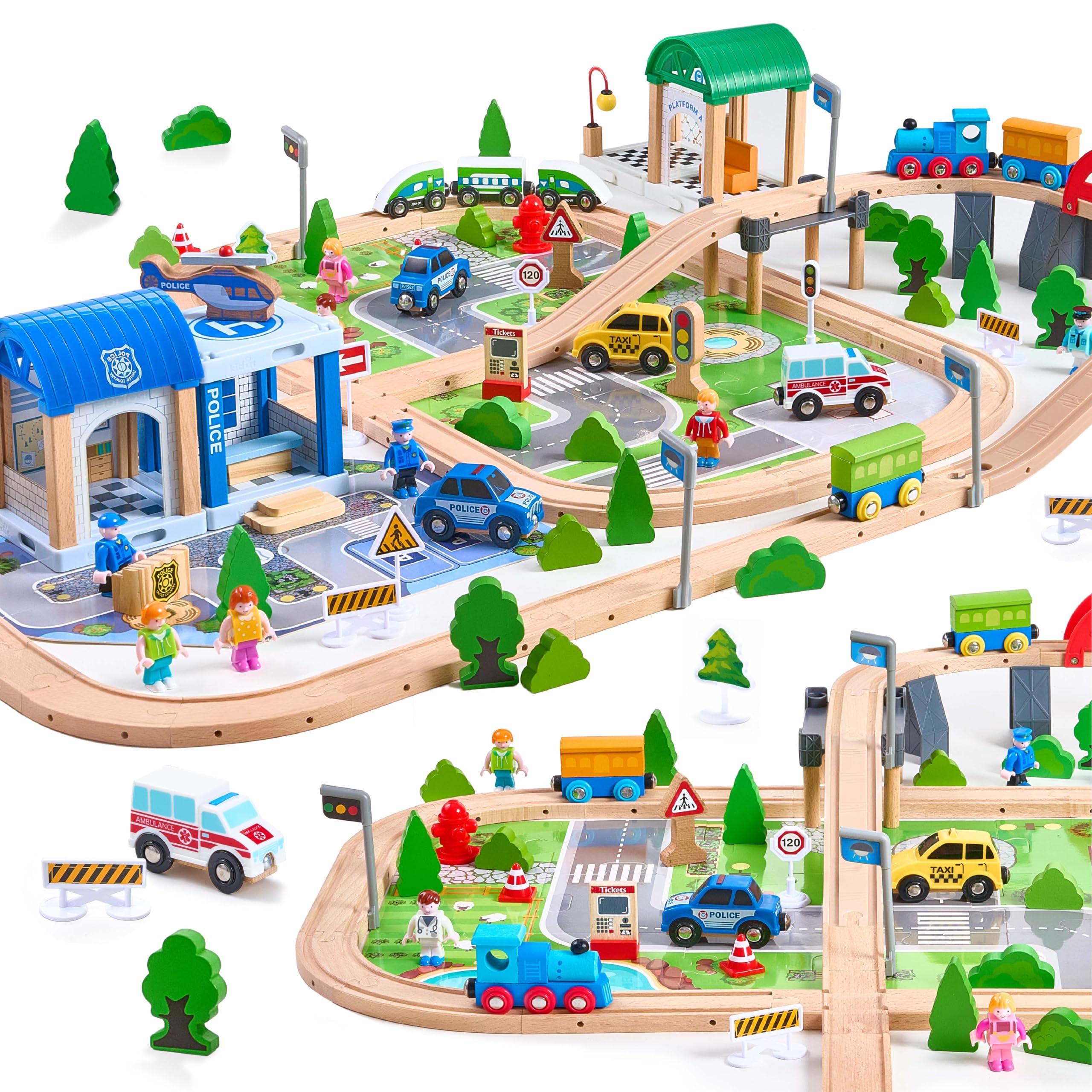 VigorFun 172pcs wooden train set box for storage and play.
