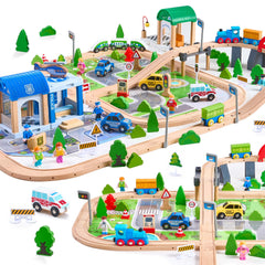 VigorFun 172pcs wooden train set box for storage and play.