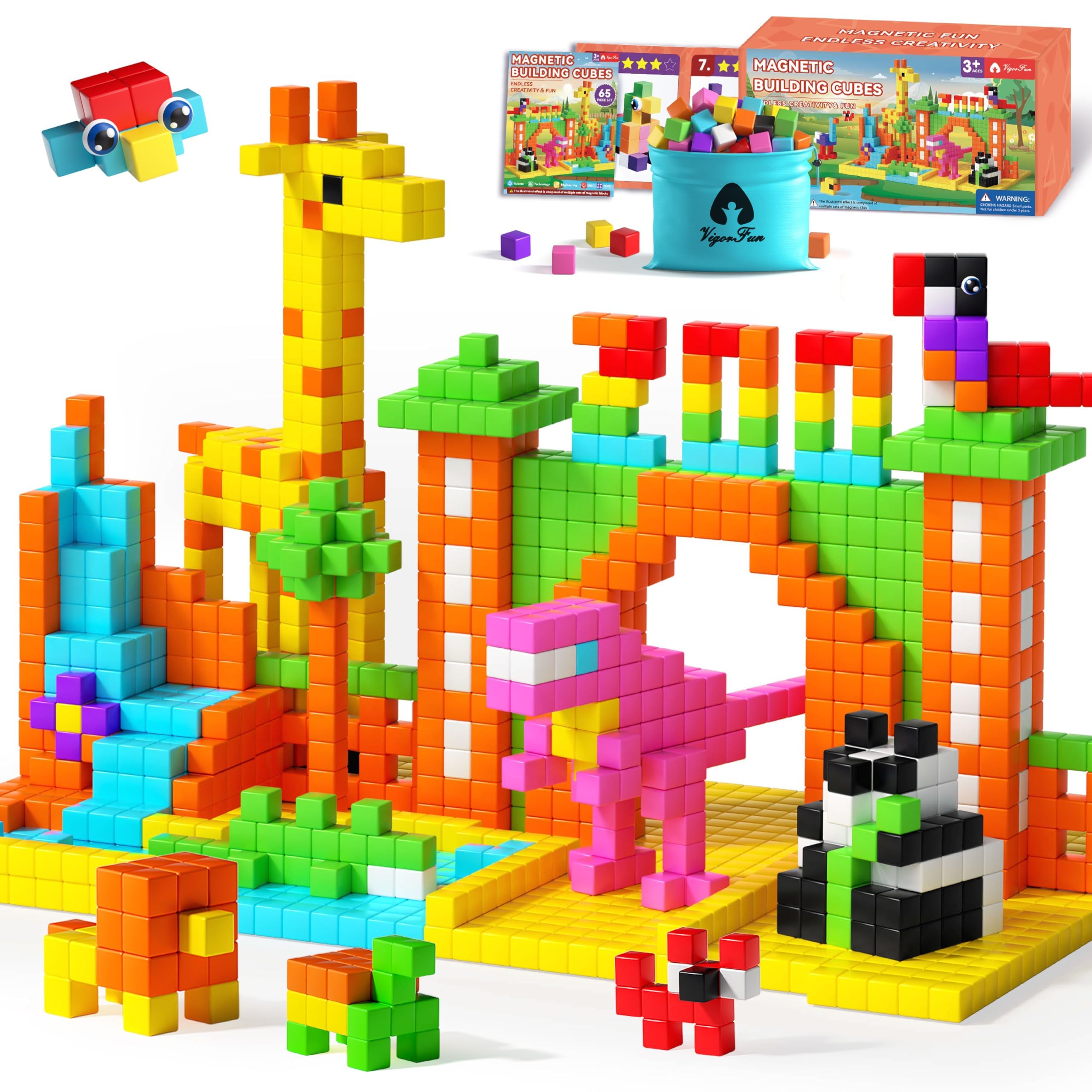VigorFun 65-piece magnetic blocks set for creative building