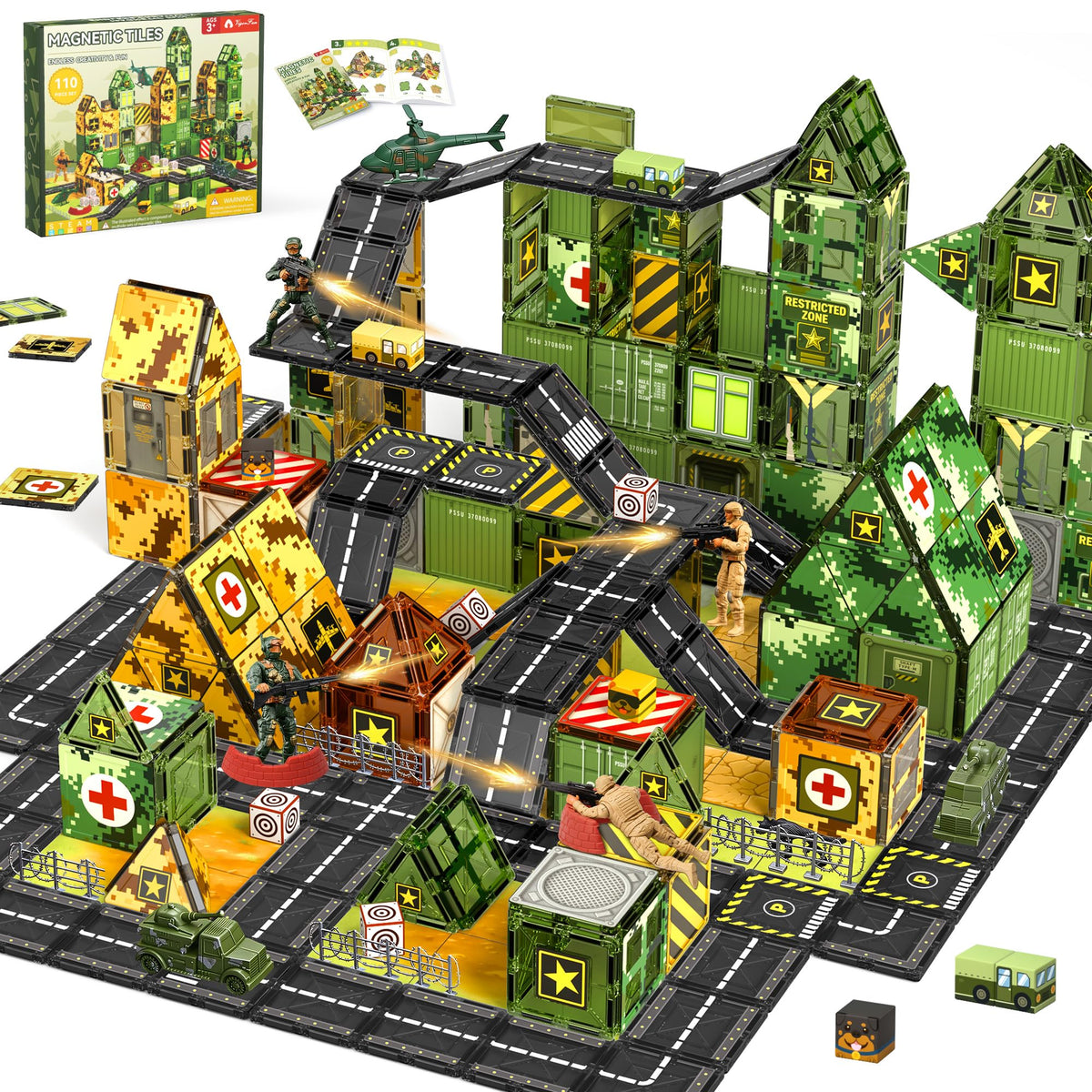 VigorFun army magnetic tiles playset for imaginative building and fine motor development.