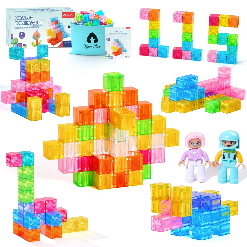 VigorFun magnetic blocks set cover image, vibrant transparent pieces for imaginative play