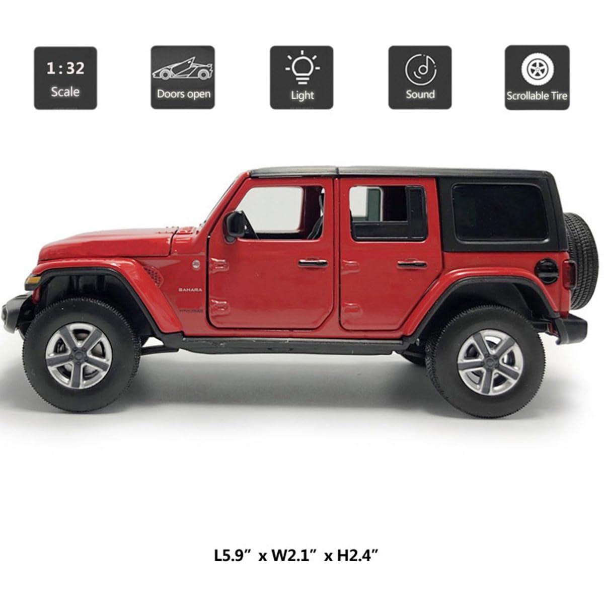 VIIGER Wrangler Sahara diecast SUV red side view showcasing compact, collectible form