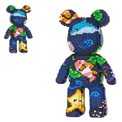 VIIOVOIIV Blue Graffiti Teddy Bear overview and assembly for striking home display.